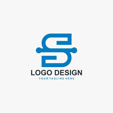 Letter S logo design vector. Blue outline S type abstract symbol. Dot S vector icon.