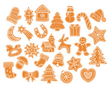 Christmas Cookies Collection With Gingerbread Cookies Figures. Set Of Gingerbread Cookies Christmas.