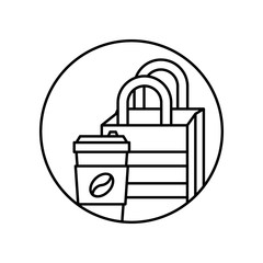 Poster - Paper bag, paper cup, coffeeicon. Simple line, outline vector of take away icons for ui and ux, website or mobile application