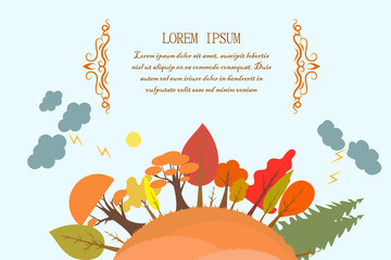 Poster - Lightning, hill, autumn, tree vector color illustration