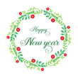 Various greeting card happy new year, with green leaves frame background and red flower. Vector