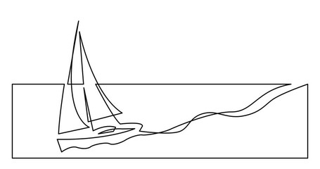 Poster - Self drawing line animation of beautiful sailboat yacht greeting card with copy space