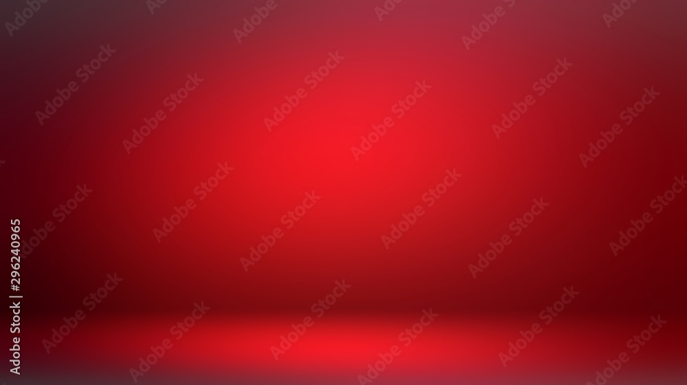 Attractive red room 3d background. Low light and shade vignette. Dramatic interior. Ruby color. - obrazy, fototapety, plakaty 