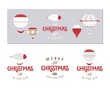 A set of posters or postcards, sign, emblem Merry Christmas Happy and New year with festive decor, balloons. Vector illustration for winter seasons greetings