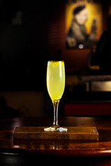 Mimosa cocktail in the champagne glass