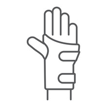 Wrist brace thin line icon, orthopedic and medical, arm bandage sign, vector graphics, a linear pattern on a white background.