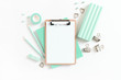 Clipboard mockup and set of mint stationery