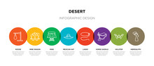 8 Colorful Desert Outline Icons Set Such As Hieroglyph, Holster, Horse Saddle, Lasso, Mexican Hat, Mine, Mine Wagon, Noose