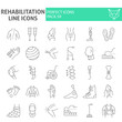 © amin268 - Rehabilitation thin line icon set, therapy symbols collection, vector sketches, logo illustrations, physiotherapy signs linear pictograms package isolated on white background.