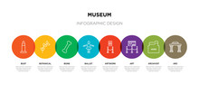 8 Colorful Museum Outline Icons Set Such As Arc, Archivist, Art, Artwork, Ballet, Bone, Botanical, Bust