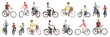 © New Africa - Collage of people with bicycles on white background