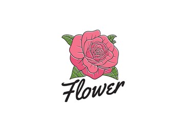 Wall Mural - Vintage hand drawn tattoo rose flower floral with text logo design