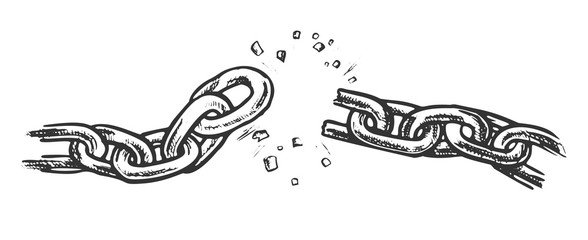 Wall Mural - broken metallic chain freedom concept ink vector. breaking and demolition steel chain. disruption st