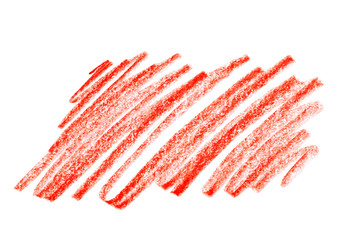 Wall Mural - Red pencil scribble on white background, top view