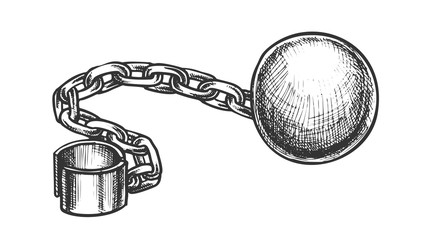 Wall Mural - ball and chain prisoner accessory retro vector. convict legcuff linked ball. prison heavy metallic e