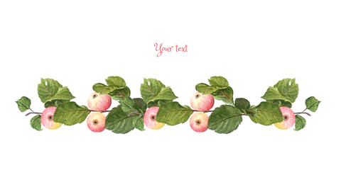 Branch of apple tree with fruits. Original vignette for inscriptions and decor.
