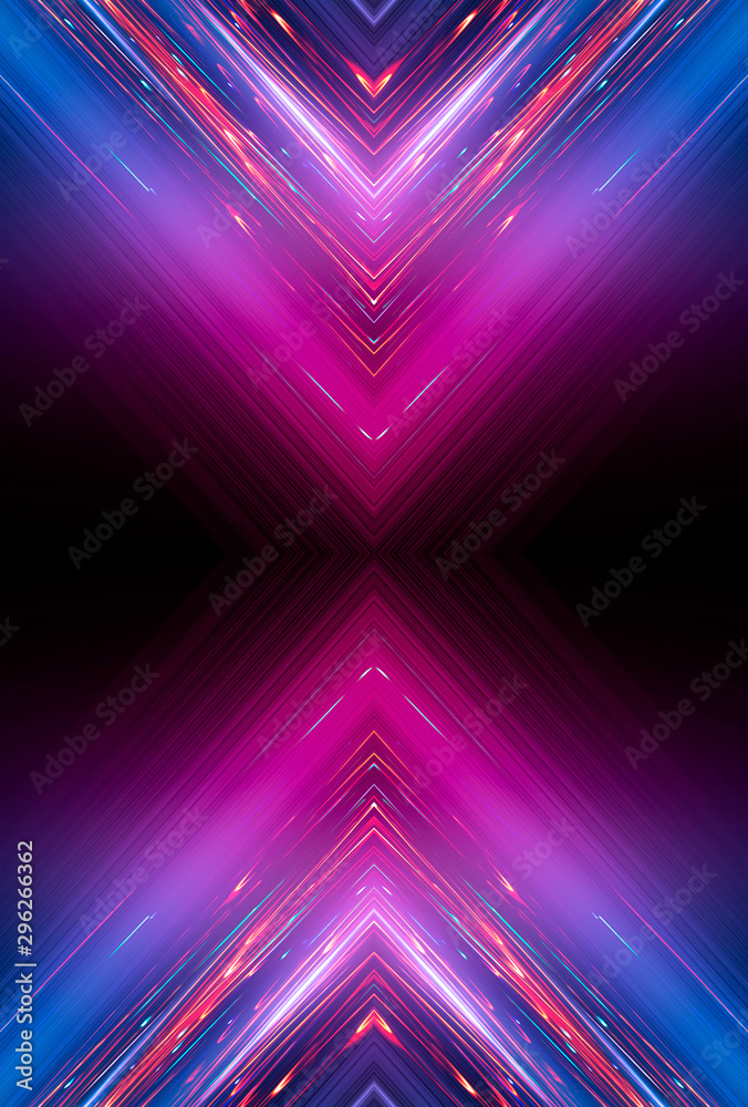 Abstract neon background with light lines and stripes, geometric shapes ...