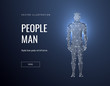 Male body low poly landing page template. Anatomy scientific web banner. 3d human model polygonal illustration. Man silhouette connection art homepage, website, webpage design layout