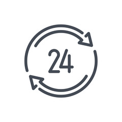 Poster - Update clock with 24 line icon. Refresh time vector outline sign.