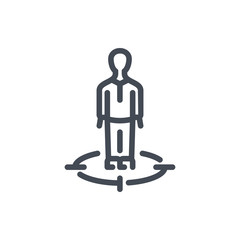 Poster - Businessman in target line icon. Target audience vector outline sign.
