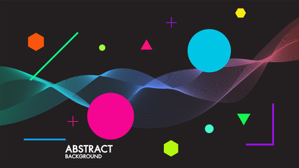 Wall Mural - abstract black background with dynamic linear futuristic waves.for space text colorful vector design