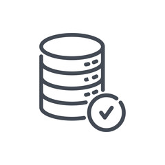 Poster - Database with check line icon. Approved online storage vector outline sign.