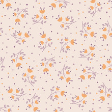 Cute Autumn Flower Seamless Pattern With With Leaves And Blossom. Cute Flower Pattern, Fall Mood, Autumn Mood