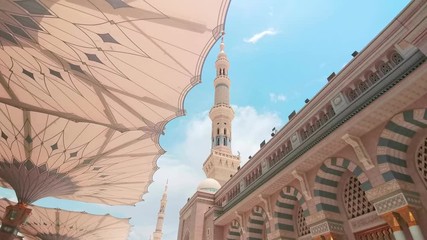 Wall Mural - MEDINA, SAUDI ARABIA - September 6, 2018: Clips video of exterior view of  Masjidil Nabawi (Nabawi Mosque) in Medina. 24 frame rate clips