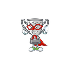 Poster - Super hero silver trophy with cartoon character shape.