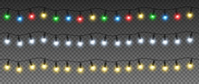 Set Of Christmas Garlands With Colorful Lamps: Yellow, Green, Blue, Red, White. Vector Light Effect. EPS 10