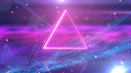 Wall Mural - Animation glowing neon line triangles background	