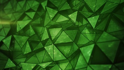 Sticker - Layered green glossy low poly mesh. Abstract 3D render of futuristic sci-fi construction. Seamless loop smooth animation rendered with DOF 4k UHD (3840x2160)