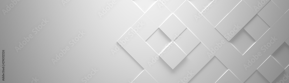 Wide White Geometric Background With Copy Space (Website Head) 3d Illustration - obrazy, fototapety, plakaty 