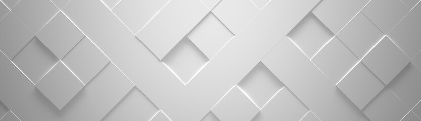 Wall Mural - Wide White Geometric Background (Website Head) 3d Illustration