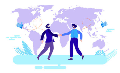 Wall Mural - handshake in front of world map