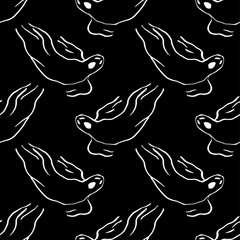 Ghosts. Black and white ink drawing for Halloween. Vector illustration for web design or print.