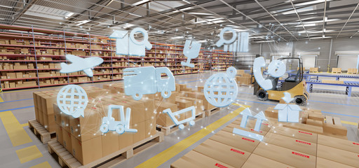 Wall Mural - Logistic organisation on a warehouse background 3d rendering