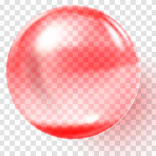 Realistic Red Glass Ball. Transparent Red Sphere
