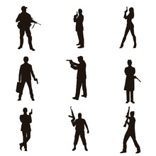 People Holding Firearms Silhouettes