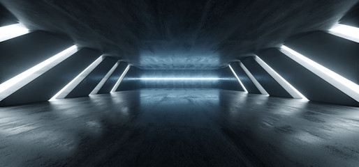 Alien Sci Fi Dark Futuristic Empty Cement Concrete Reflective Grunge Hall Underground Laser Beam Blue Garage Night Background Laser Line 3D Rendering