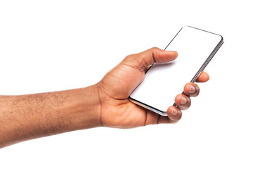 Poster - Black man's hand demonstrating modern smartphone with blank screen