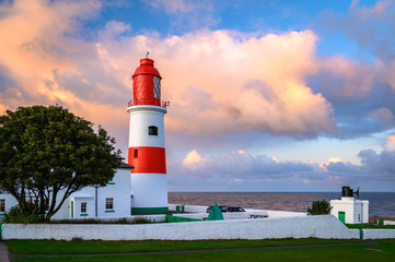 Wall Mural - souter lighthouse at sunset, located on the south tyneside coastline at lizard point above the magne