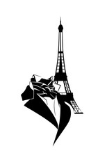 Eiffel Tower And Vintage Man Costume With Necktie - Paris Elegant Outfit Black And White Vector Design