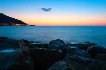 Wall Mural - View of the Haifa coast at sunset with long exposure.