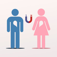 Male And Female Figures With Magnet Symbolizing Unity Between Genders