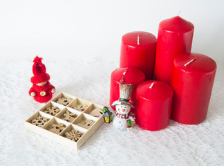 Wall Mural - Christmas figurines and candles red