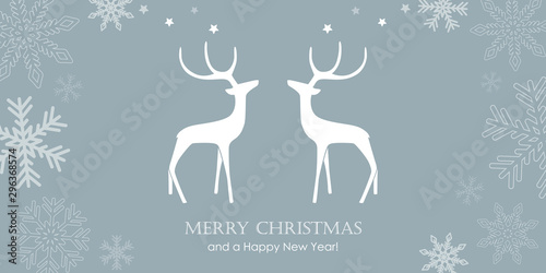 Fotografía christmas greeting card with reindeers and snowflake border vector illustration