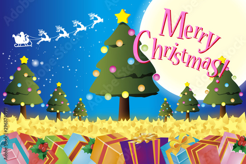 ベクターイラスト背景 メッセージカード クリスマスツリー もみの木 ハッピーパーティー 無料素材 青 Stock Vector Adobe Stock