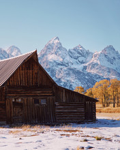 Old Wooden Barn In Mountains