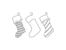Christmas Socks Isolated Line Drawing, Vector Illustration Design. Christmas Collection.